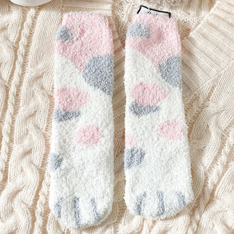 秋冬用コーラルベルベットソックス かわいい猫の爪ソックス レディース 子供 女の子 ミドルチューブ 厚手スリープソックス ホームフロアソックス