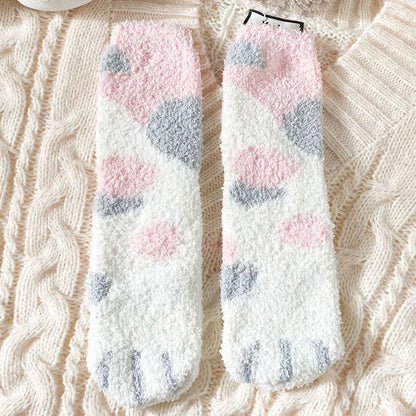 秋冬用コーラルベルベットソックス かわいい猫の爪ソックス レディース 子供 女の子 ミドルチューブ 厚手スリープソックス ホームフロアソックス