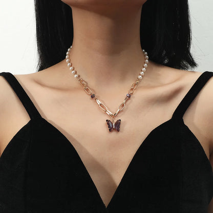 Multilayer Vintage Butterfly Necklace For Women Gold Color 316L Stainless Steel Blade Snake Chain Charms Choker Jewelry Gift