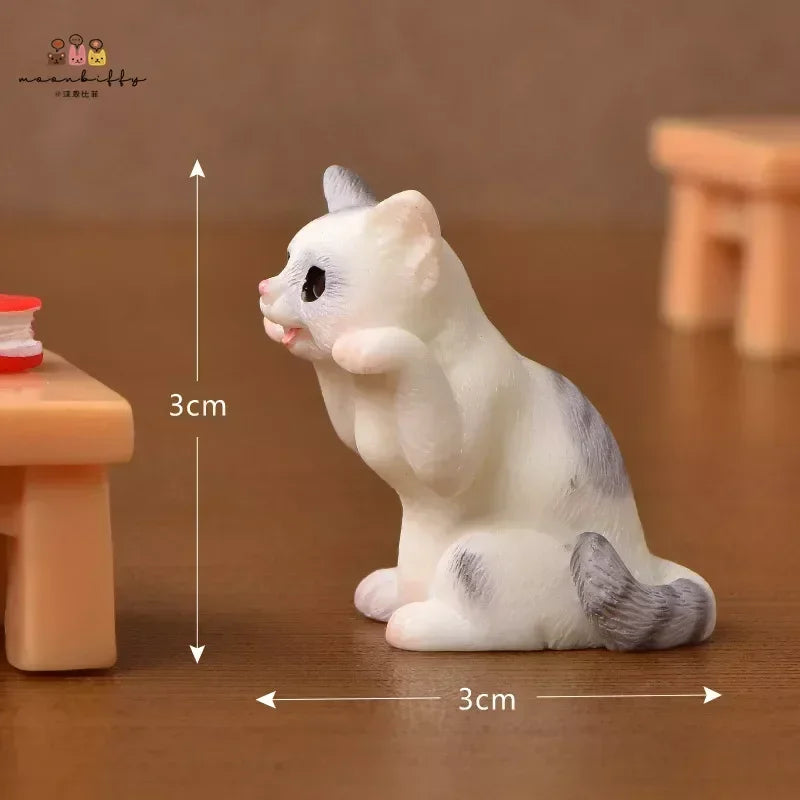 Resin Cats Ornament Kitten Figurine Animal Miniature Fairy Garden Doll House Decoration DIY Micro Landscape Home Decor