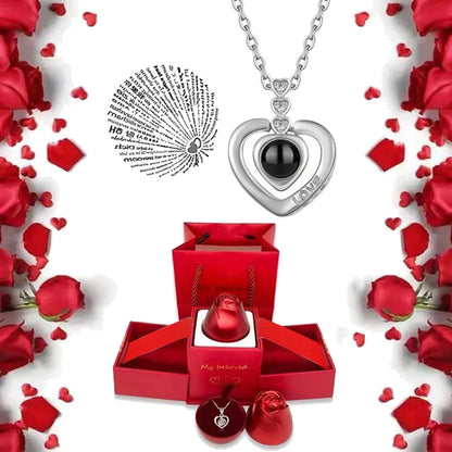 I Love You Necklace With Rose Gifts Box 100 Languages Projection Pendant Jewelry For Girlfriend 2023 New In Romantic Accessories