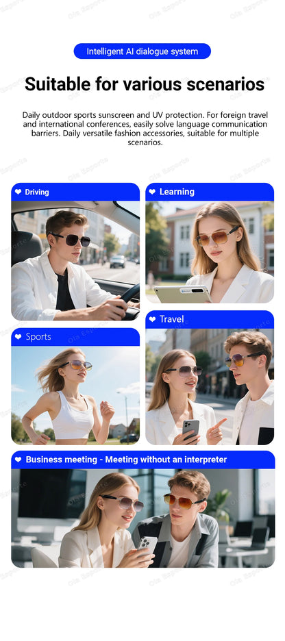 2025 AI Smart Glasses Pro Real-Time 17 Language Translator Bluetooth 5.4 HD Call UV400 Sunglasses Touch Remote Camera For Xiaomi