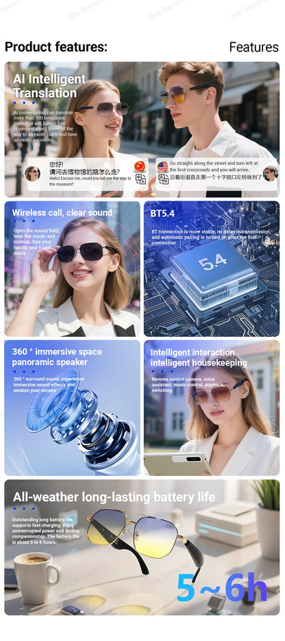 2025 AI Smart Glasses Pro Real-Time 17 Language Translator Bluetooth 5.4 HD Call UV400 Sunglasses Touch Remote Camera For Xiaomi