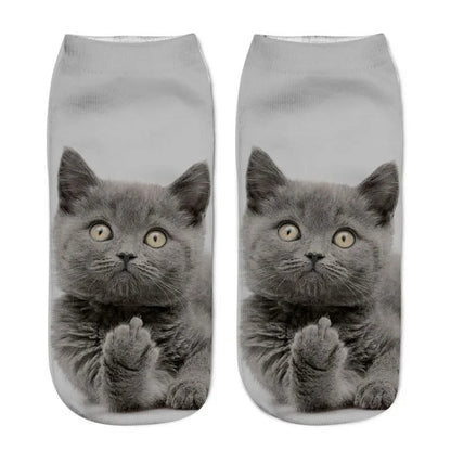 New 3D Print Funny Cute Cartoon Kitten Unisex Creative Colorful Multiple Cat Face Happy Low Ankle Socks For Women Dropship