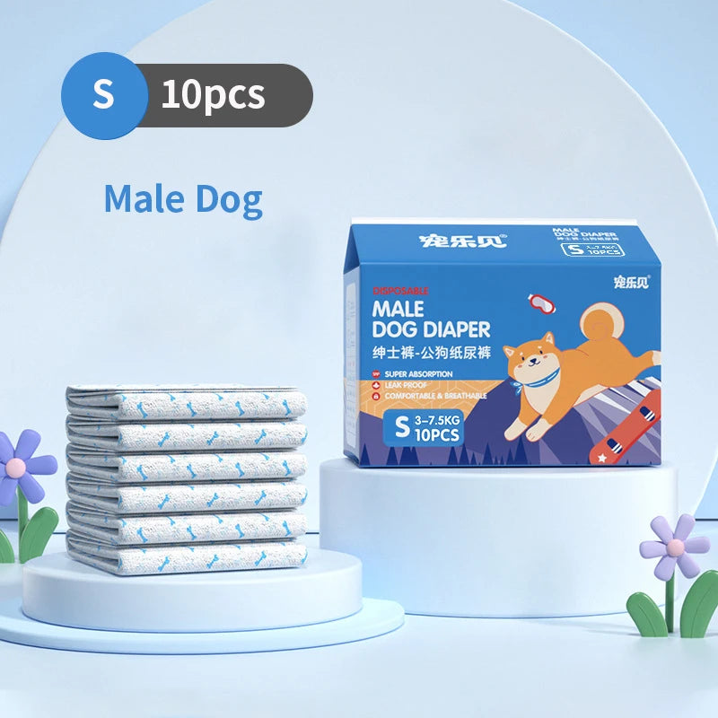 10PCS Super Absorbent Pet Diapers Dog Physiological Pants Leakproof Dog Diapers Disposable Nappies for Dogs Cats Male Female