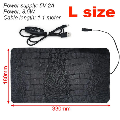 USB Pet Heating Pad Water Resistant Reptile Incubator Heating Pad Three Adjustable Temperatures Leather Winter Warm Waterproof