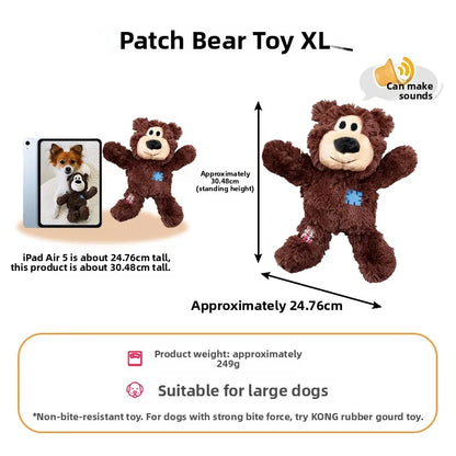 Kong Patch Bear Chew Resistant Plush Toy Sound Making Stress Relief Tug of War for Puppies And Adult Dogs Pet Toys Short Plush