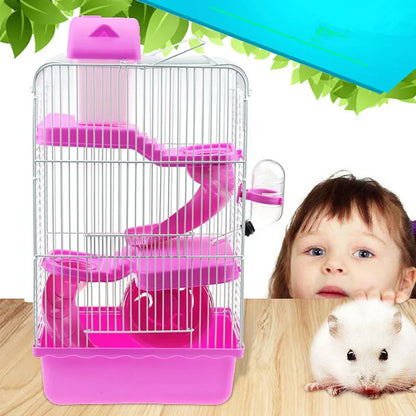 Large Hamster Cage Three Layers Chinchilla Cage Includes Water Bottle Exercise Wheel Dish Hamster Hide- Out Small House for