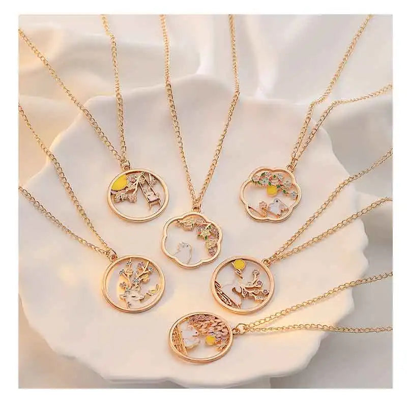 Cute Cat Bunny Sika Deer Necklace for Women Kids Fashion Cartoon DIY Animal Pendant Necklace Party Jewelry Accessories Gift