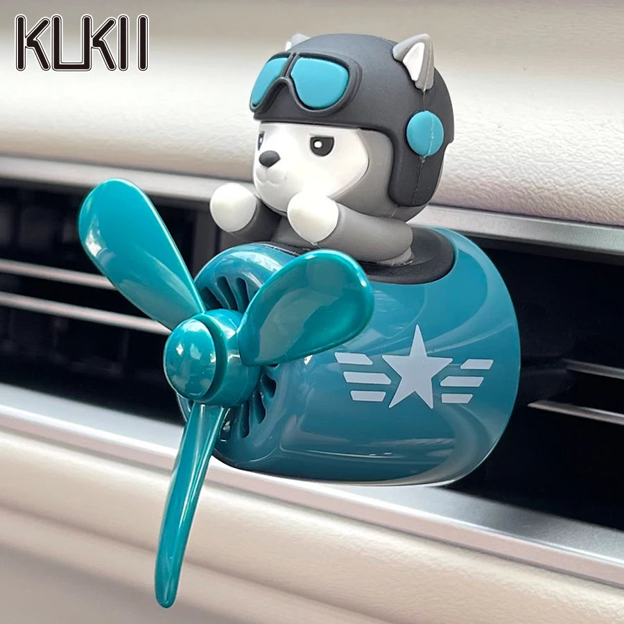 Pilot husky dog car air fresheners propeller plane vent clip perfume diffuser aroma fun cartoon decoration accessories fragrance