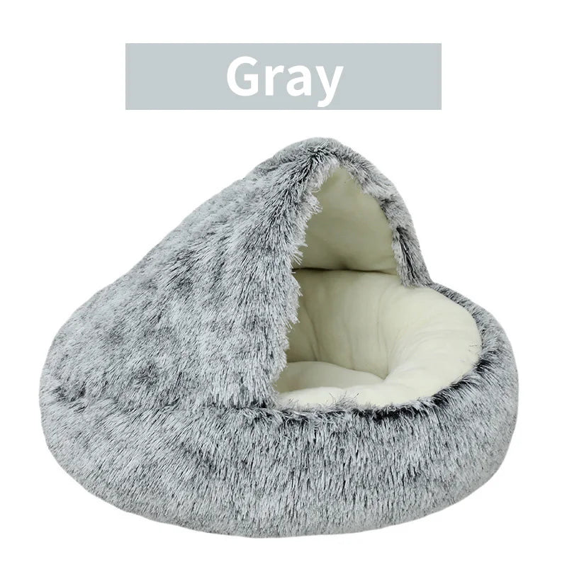 Winter Long Plush Pet Cat Bed Round Cat Cushion House  Warm Cat Basket Cat Sleep Bag Cat Nest Kennel 2 In 1 For Small Dog Cat