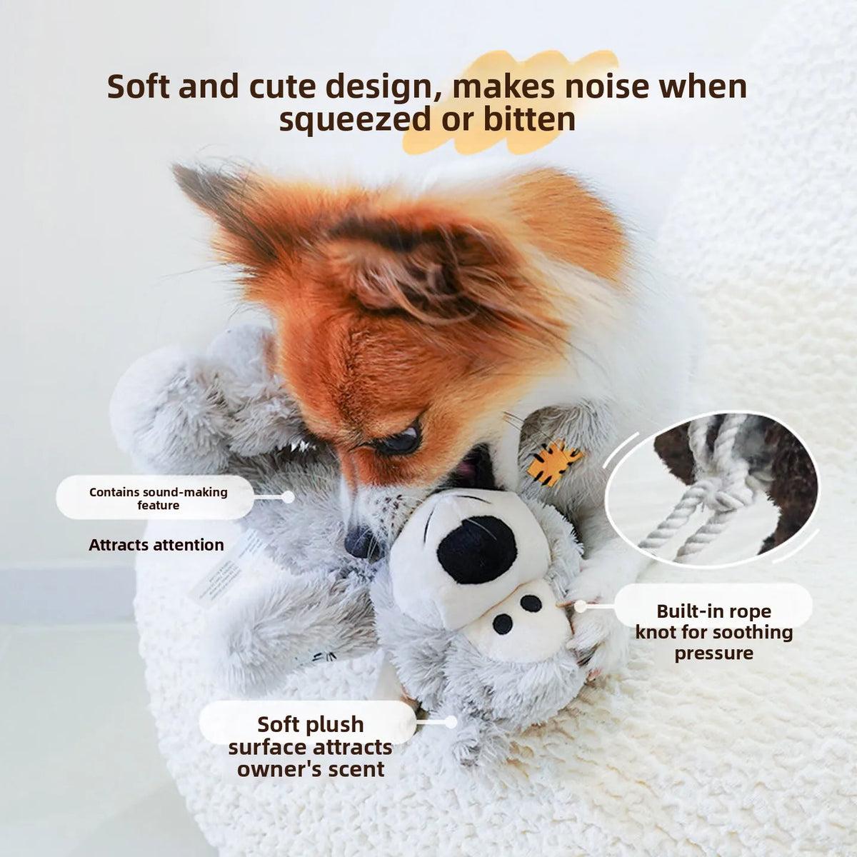 Kong Patch Bear Chew Resistant Plush Toy Sound Making Stress Relief Tug of War for Puppies And Adult Dogs Pet Toys Short Plush