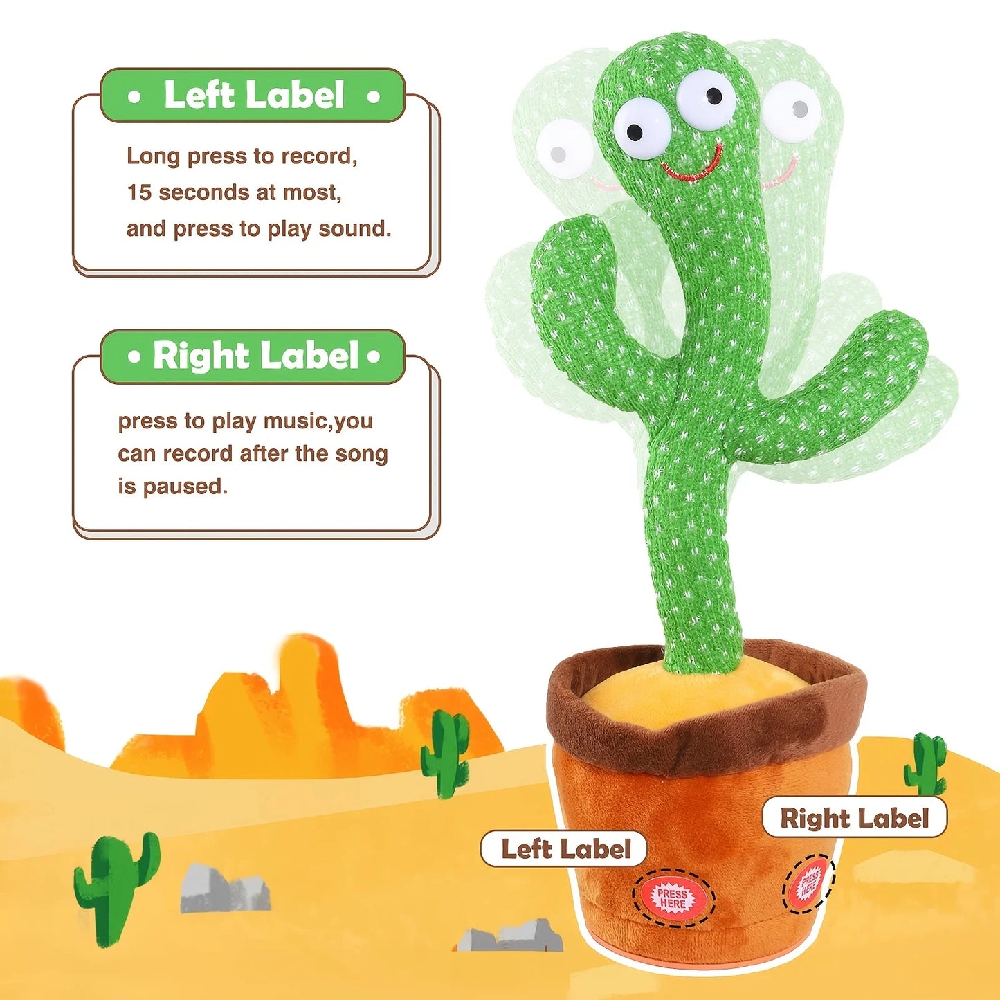 Dancing Cactus Repeat Talking Toy Electronic Plush Toys Can Sing Record Lighten USB Early Education Funny Gift Interactive Bled