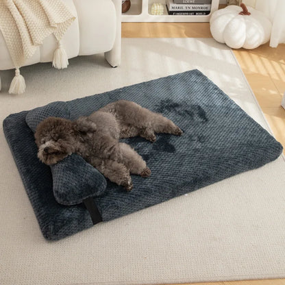 Warm Calming Dog Bed with Pillow Fluffy Plush Dog Mat for Dog with Removable Washable Cover for Large Medium Small Dogs and Cats