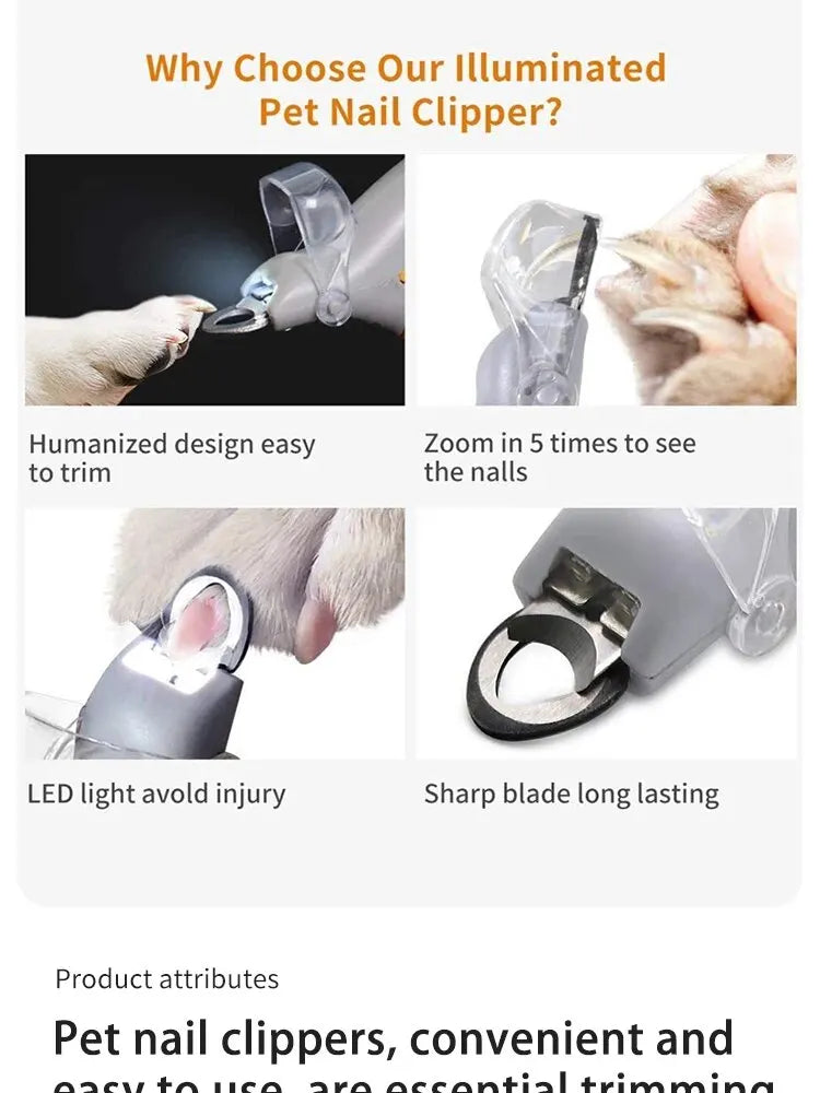 Pet Nail Clipper with LED Light Dog Cat Special Nail Clipper Multifunction Nail Trimmer Pet Cleaning Grooming Supplies