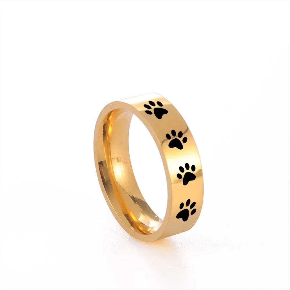 Sipuris Dog Paw Hollow Rings For Women Stainless Steel Gold Color Hip Hop Cute Ring Jewelry Gifts For Animal Dog Lovers