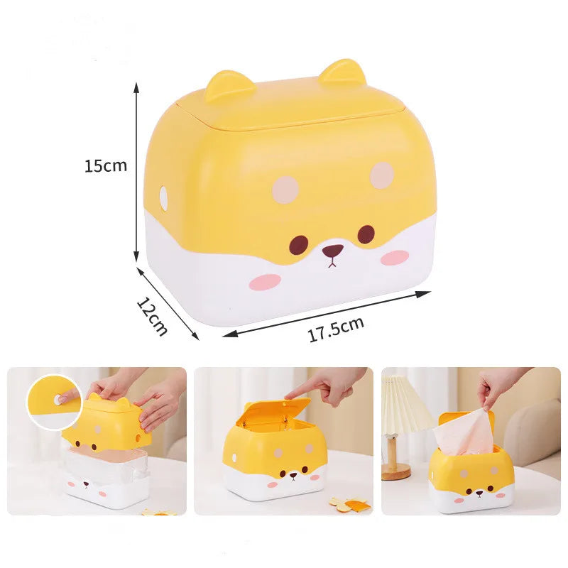 Desktop Trash Can cartoon Dog Waste Bin With Lid Household Mini Bin For Bedside Office  Table Trash Can