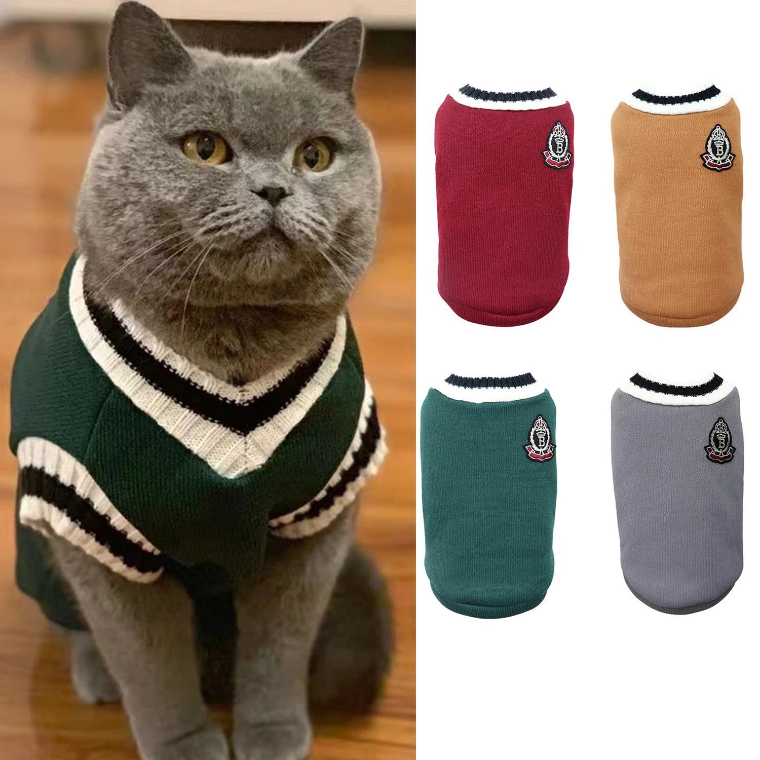 Pet Solid Costume  Cat Clothes Autumn Winter Jacket Christmas Sweater for Small Dog Cats Kitten Clothing Puppy Vest Kitty Outfit