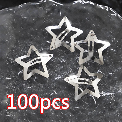 Petshomesupplies 10/100Pcs Silver Star Hair Clips for Girls Filigree Star Metal Snap Clip Hairpins Barrettes Hair jewelry Nickle Free Lead Free