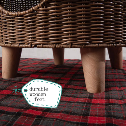 Brown Rattan Cat Cave Bed with Legs, Handwoven Pet Table