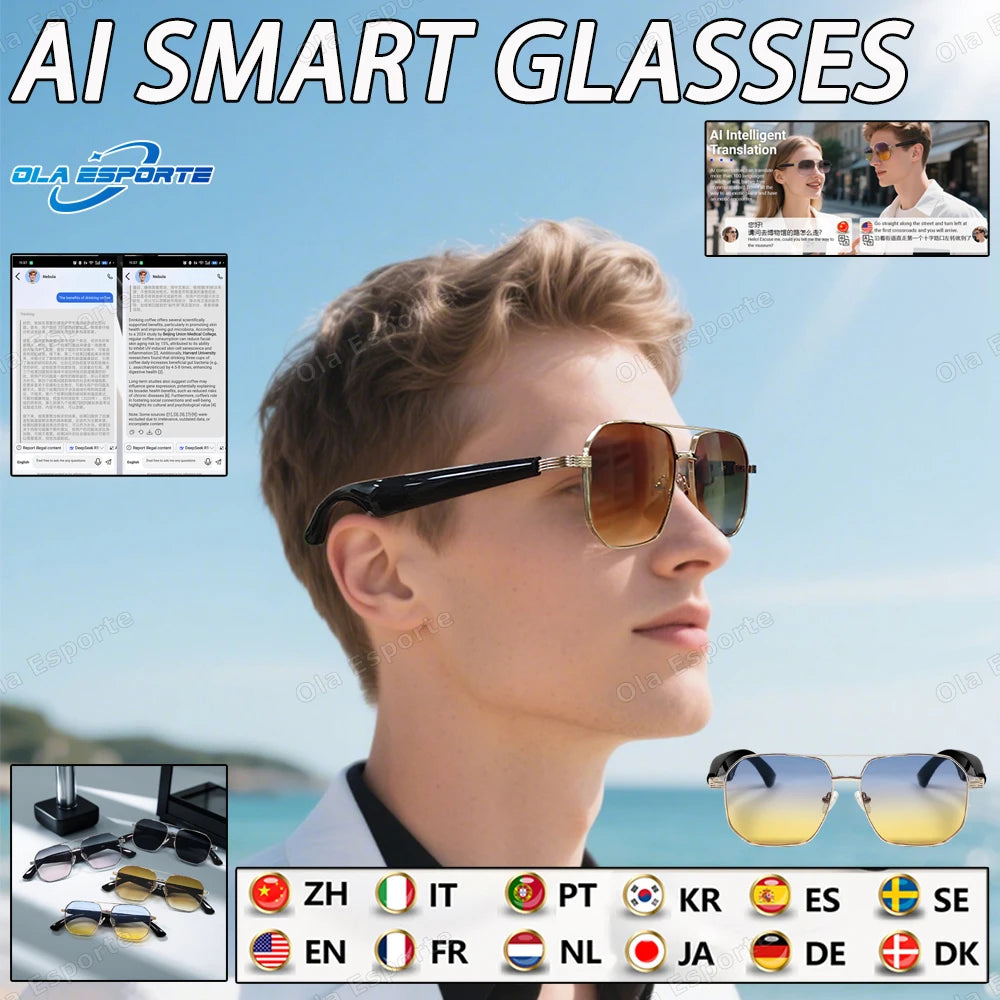 2025 AI Smart Glasses Pro Real-Time 17 Language Translator Bluetooth 5.4 HD Call UV400 Sunglasses Touch Remote Camera For Xiaomi