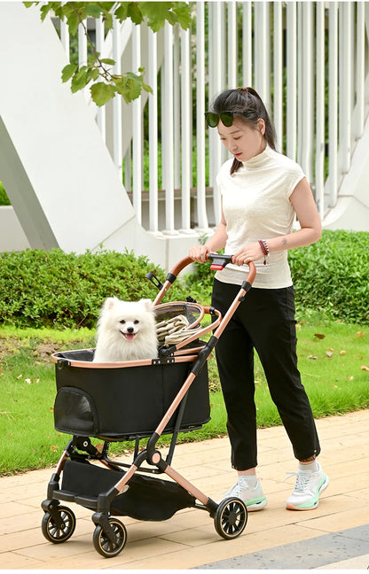 4 in 1 Pet Stroller, Folding Light weight Cat &Dog Stroller with Detachable Carrier, 180° Reversible Canopy, All Terrain 4-Wheel