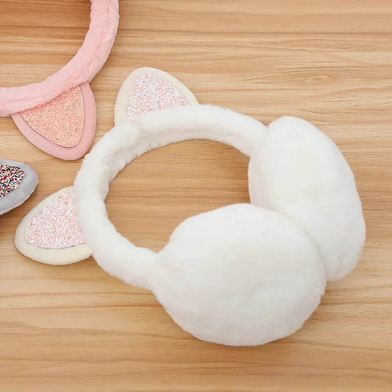 New Lovely Winter Warm Cat Ear Warmers Glitter Ears Plush Earmuffs for Women Playful Girls Ear Muffs Cold Protection Warm Hot