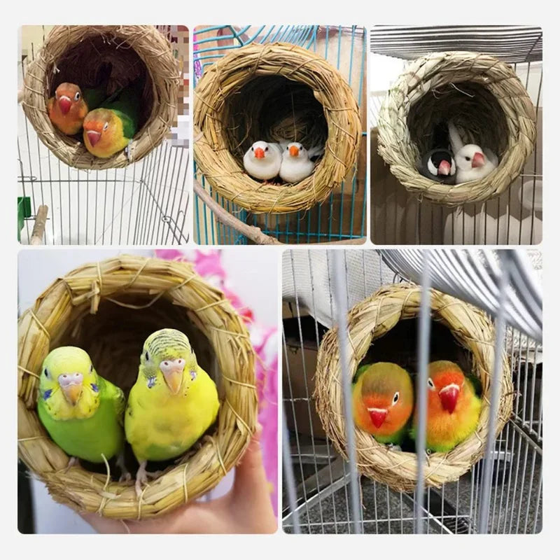 1pc Natural Handmade Straw Bird Nest Pigeon House Parrot Nest Warm Pet Bedroom Courtyard Small Animal Bird Cages