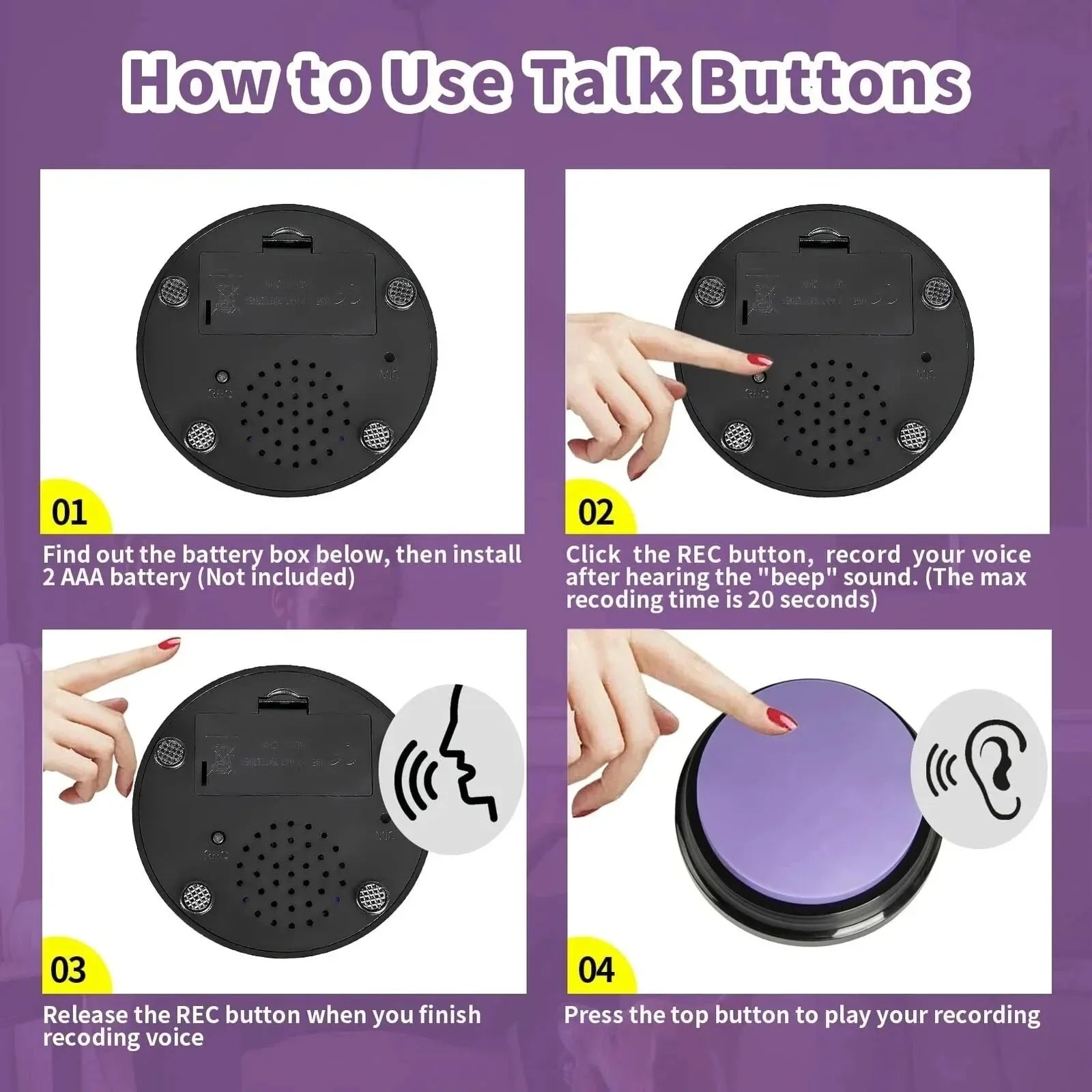 8PCS Dog Communication Buttons Voice Recording Button for Pet Training Buzzer 30 Second Record Playback Funny Gift for Talking