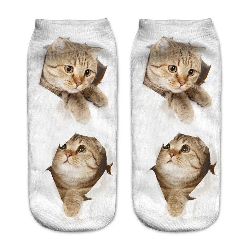 New 3D Print Funny Cute Cartoon Kitten Unisex Creative Colorful Multiple Cat Face Happy Low Ankle Socks For Women Dropship