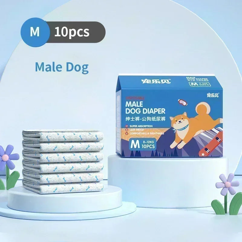 10PCS Super Absorbent Pet Diapers Dog Physiological Pants Leakproof Dog Diapers Disposable Nappies for Dogs Cats Male Female