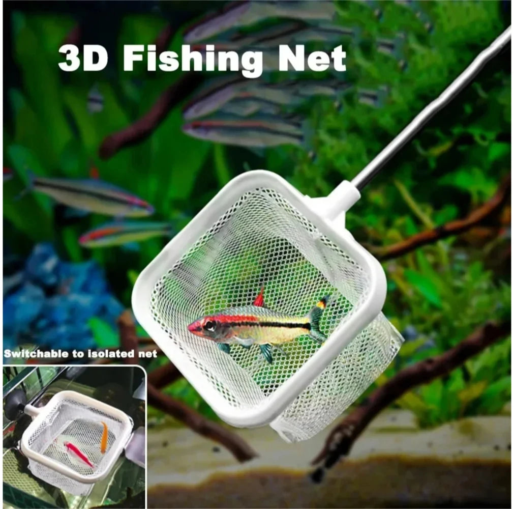 Aquarium Square Fishing Net With Suction Cup Extendable Long Handle Fishing Gear For Catching Fish Shrimp Tank Clean Accessories