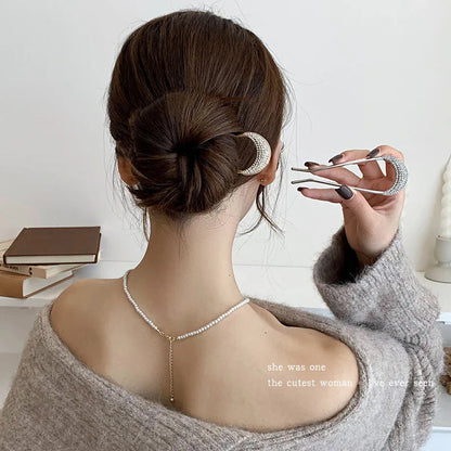 新しいパールヘアピン 韓国製 U字型メタルシェルヘアクリップピン レディース ガールズ ヘアスティック バンメーカー ヘアスタイリングアクセサリー ギフト