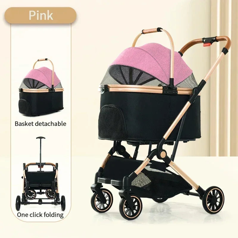 4 in 1 Pet Stroller, Folding Light weight Cat &Dog Stroller with Detachable Carrier, 180° Reversible Canopy, All Terrain 4-Wheel