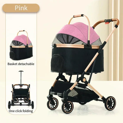 4 in 1 Pet Stroller, Folding Light weight Cat &Dog Stroller with Detachable Carrier, 180° Reversible Canopy, All Terrain 4-Wheel