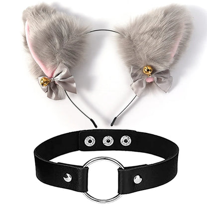 Cat Ear Bow Headband Necklace Cat Claw Gloves Cosplay Plush Bell Hairband Women Girl Masquerade Party Headwear Hair Accessories