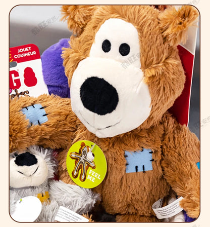 Kong Patch Bear Chew Resistant Plush Toy Sound Making Stress Relief Tug of War for Puppies And Adult Dogs Pet Toys Short Plush