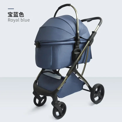 Luxury Pet Stroller with High View and Detachable Carrier Bag for Small and Medium Dogs and Cats