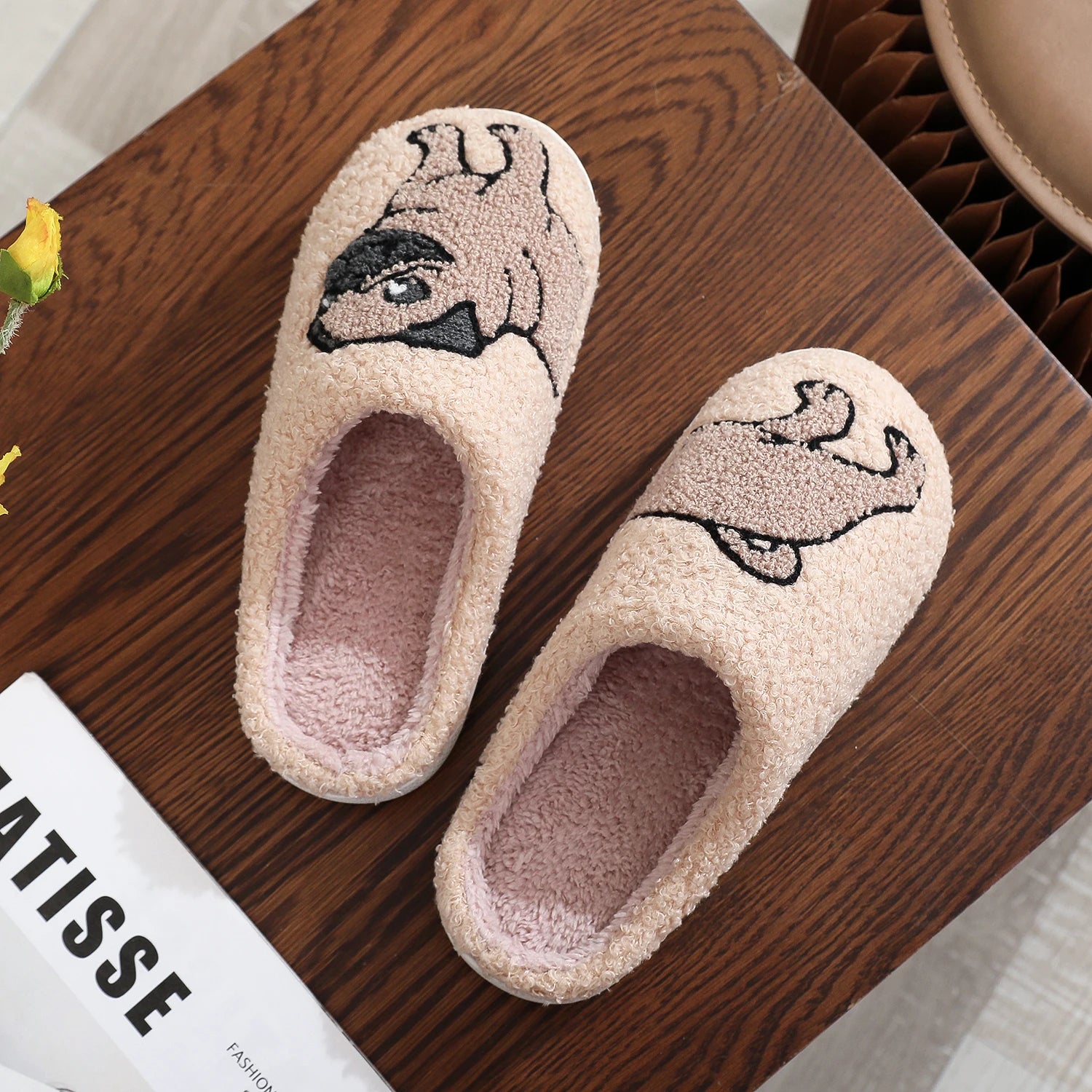 Cow Cat Pet Pattern Embroidery stuffed Home Platform Cozy Wool Cotton Slippers Cute Warm Non-slip Indoor Slippers Pet Mom Gift Catman Men Women Can Wear