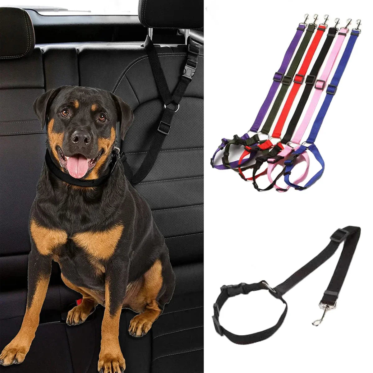 Solid Color Two-in-one Pet Car Seat Belt Nylon Lead Leash Backseat Safety Belt Adjustable Dogs Harness Collar Pet Accessories