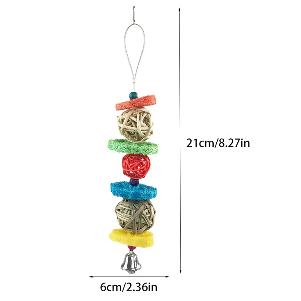 Rabbit Hamster Chewing Toy Hanging Bells Rattan Balls Molars Toy Pet Chinchilla Guinea Pig Bird Parrots Parakeet Birdcage Decor