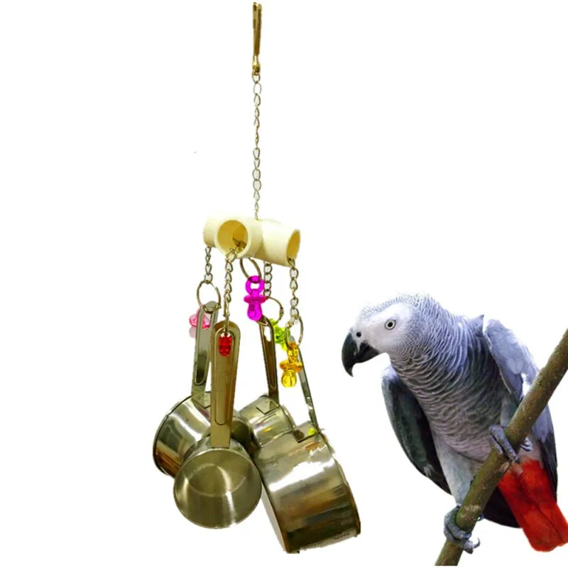 Durable Bird Parrots Pots Toys Pullable Stainless Steel Cup Toys for Amazons Mini Macaws African Greys Cockatoos Eclectu