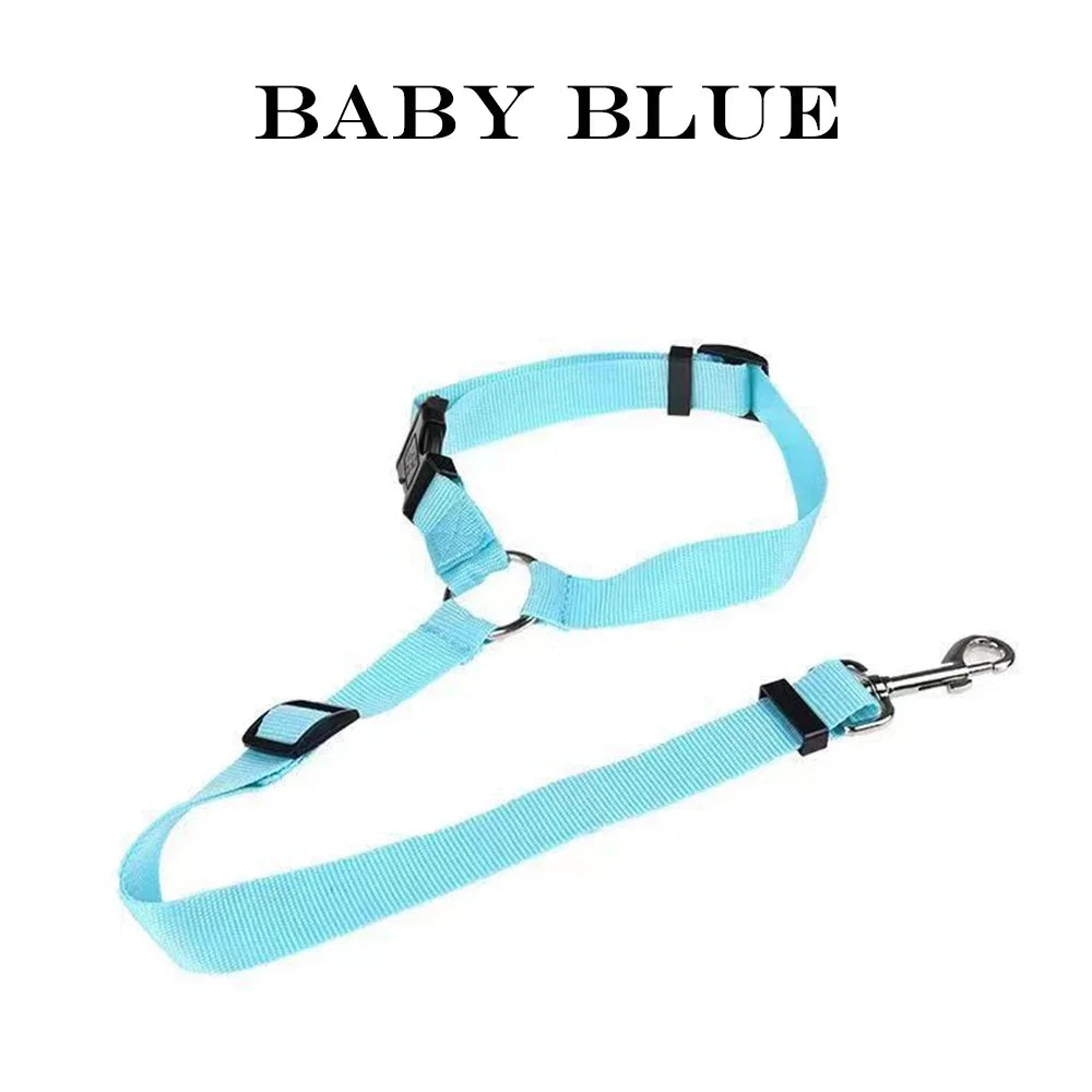 Solid Color Two-in-one Pet Car Seat Belt Nylon Lead Leash Backseat Safety Belt Adjustable Dogs Harness Collar Pet Accessories