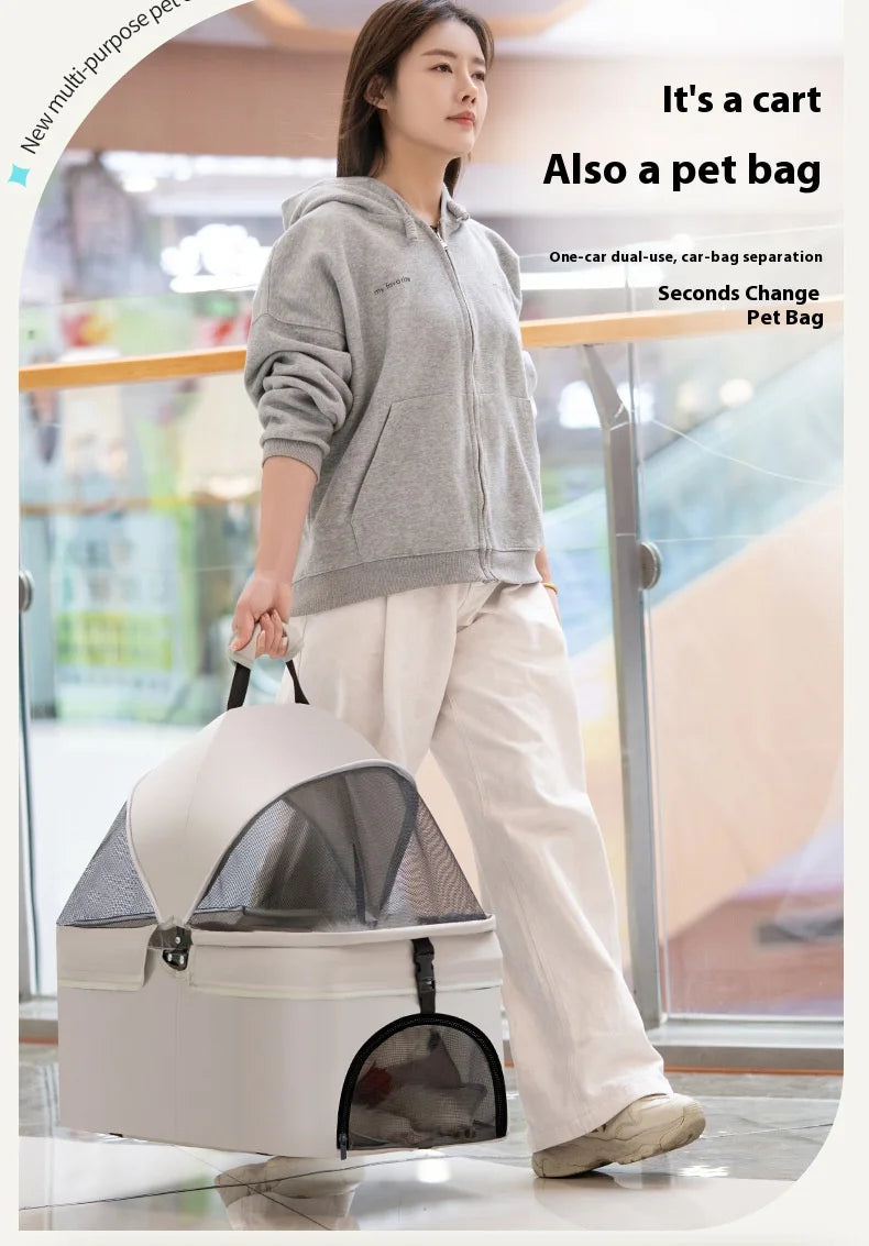 Detachable Pet Stroller Frame Basket With Feeding Tray One Click Fold System Lightweight Portable For Cats Dogs Pet Carrier