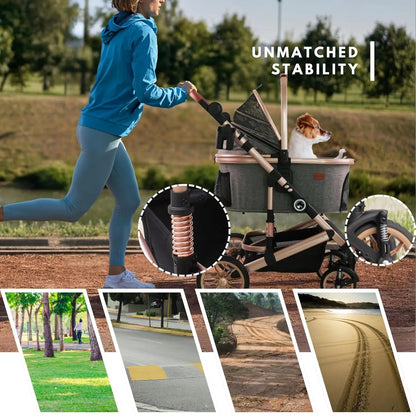 Folding 4 Wheels Dog Trolley Pet Jogger for Small Medium Dogs Travel