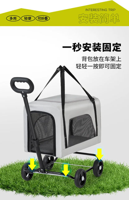 360 ° Rotating Rod Lightweight Folding Small And Medium Pet Stroller Outdoor 3-sided Breathable Window Cat Dog Backpack