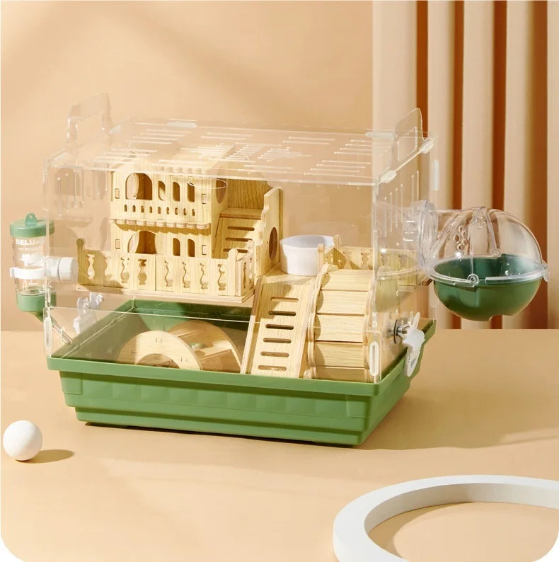 Two Floor Log Hamster Cage Large Space Special Acrylic Cage For Golden Bear Honey Bag Glider Pet Nest Cage Pet Supplies