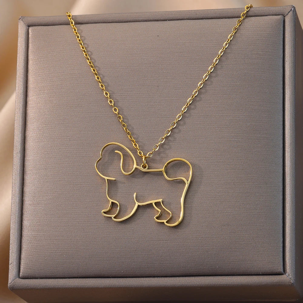 Stainless Steel Dog Necklaces For Women Men Gold Color Pet Animal Pendant Necklace Jewelry Male Female Fashion Neck Chain Gift