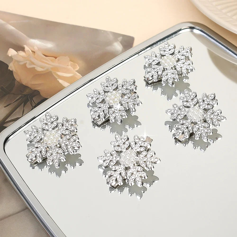 Petshomesupplies /5pcs Snowflake Rhinestone Hair Clips Crystal Hairpin for Women Barrette Wedding Bridal Christmas Ornaments Hair Accessories