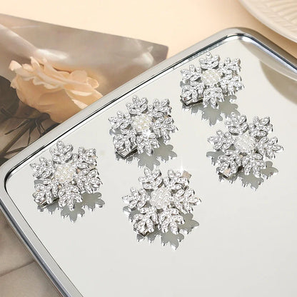 Petshomesupplies /5pcs Snowflake Rhinestone Hair Clips Crystal Hairpin for Women Barrette Wedding Bridal Christmas Ornaments Hair Accessories
